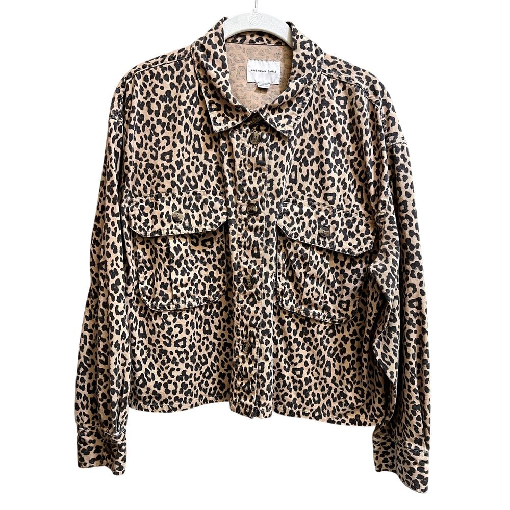 American Eagle Leopard Print Shirt Top Women XL Animal Print Long Sleeve Jacket